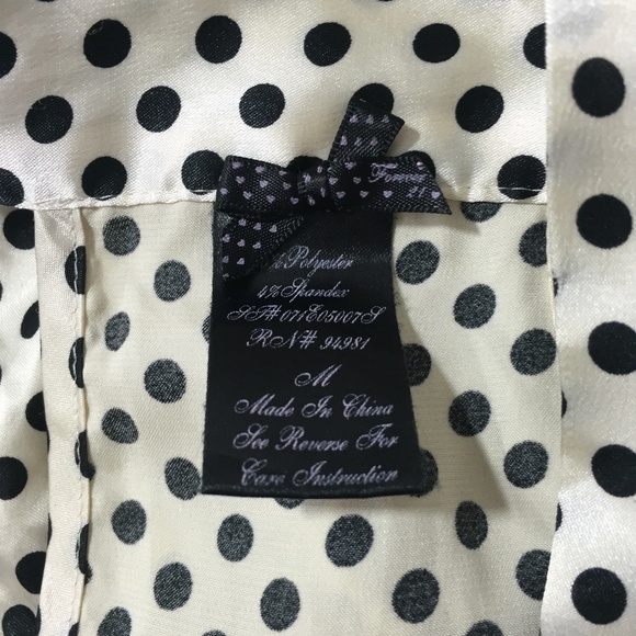 FOREVER 21 Y2K White Black Polka Dot Satin Halter Neck Smocked Hem Tank Top - Picture 7 of 7